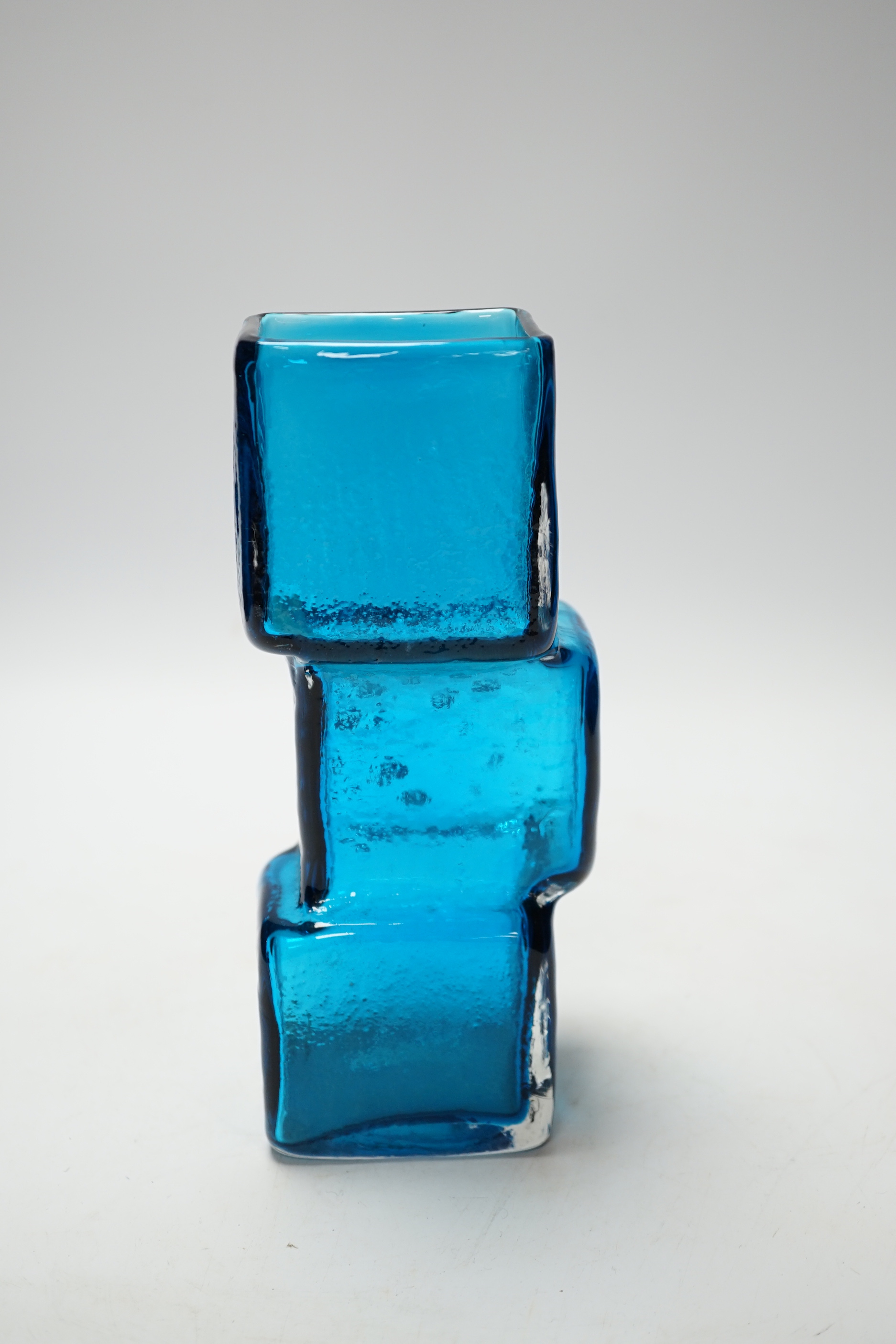 A Whitefriars kingfisher blue “drunken bricklayer” vase, 21cm high